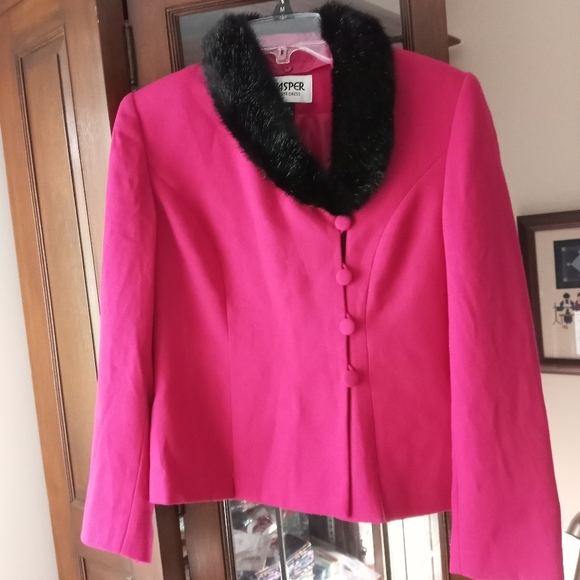 Kasper Fuchsia Jacket with removable Faux Fur Collar   B7 - Picture 1 of 8
